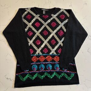 Vintage Work In Progress Silk Rabbit Hair Blend Sequin Sweater Oversized Medium
